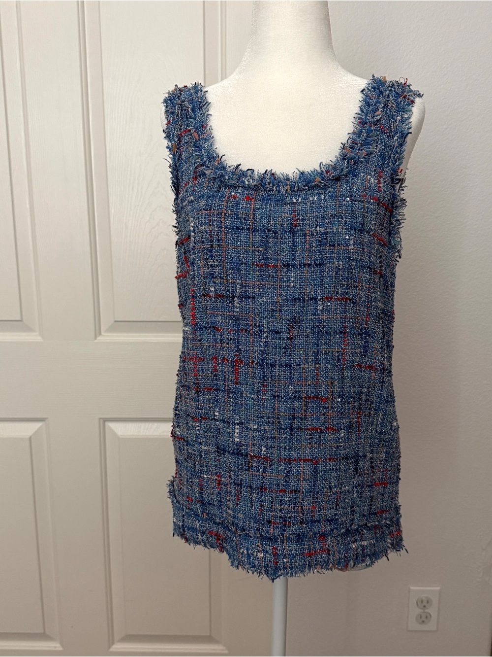 Balmain Women's Blue Tweed with Multicolor Thread Accents